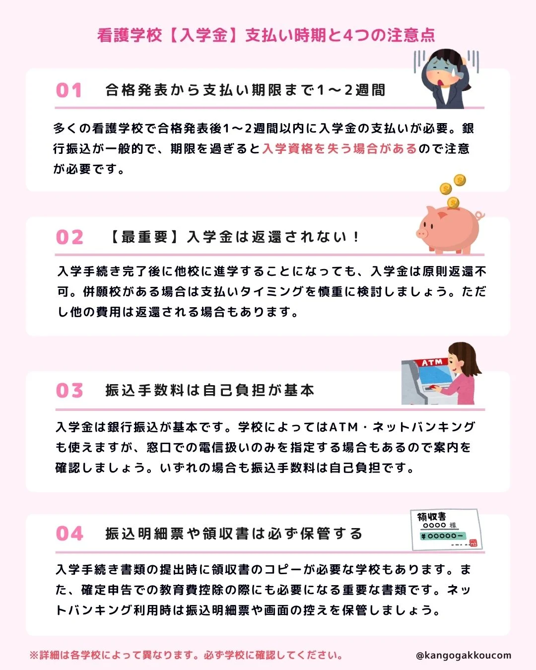 看護学校【入学金】支払い時期と4つの注意点