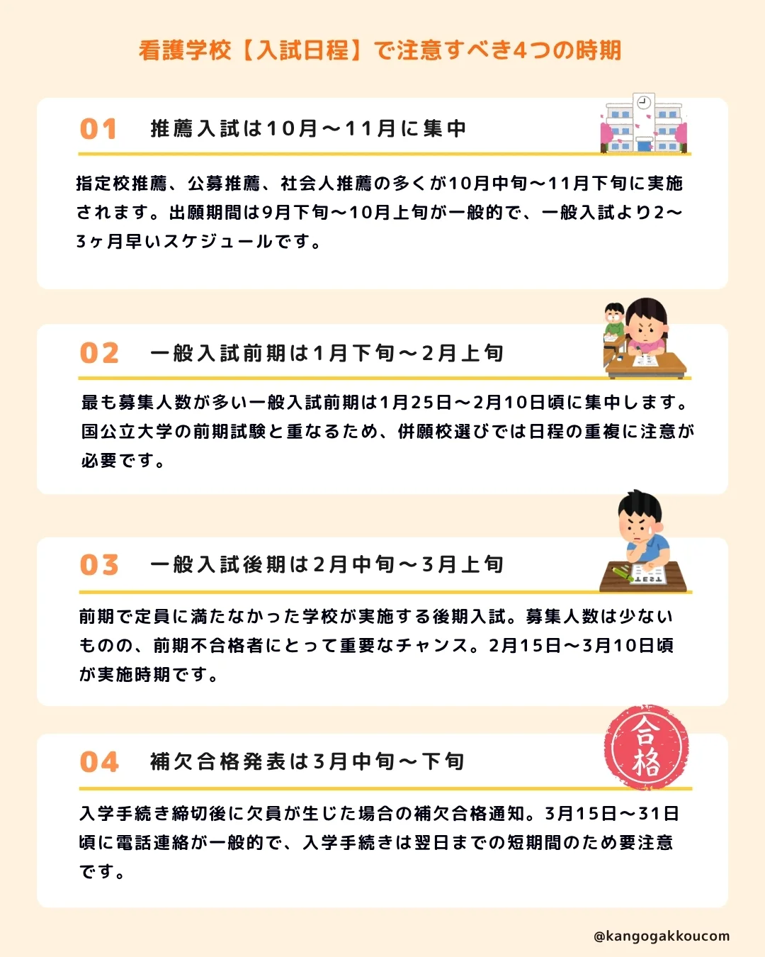 看護学校【入試日程】で注意すべき4つの時期