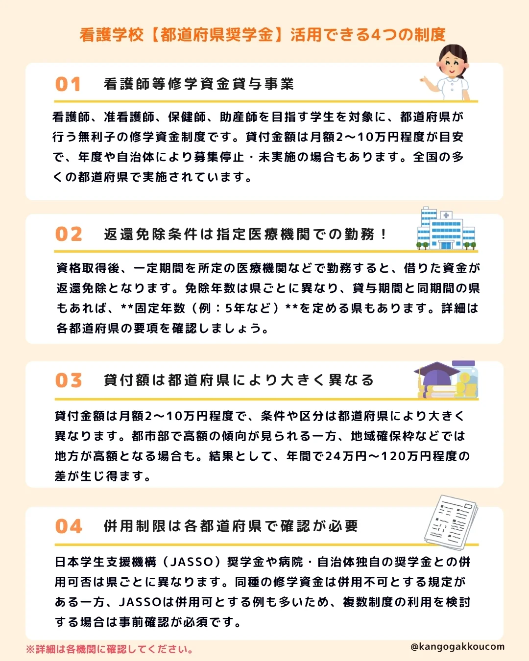 看護学校【都道府県奨学金】活用できる4つの制度