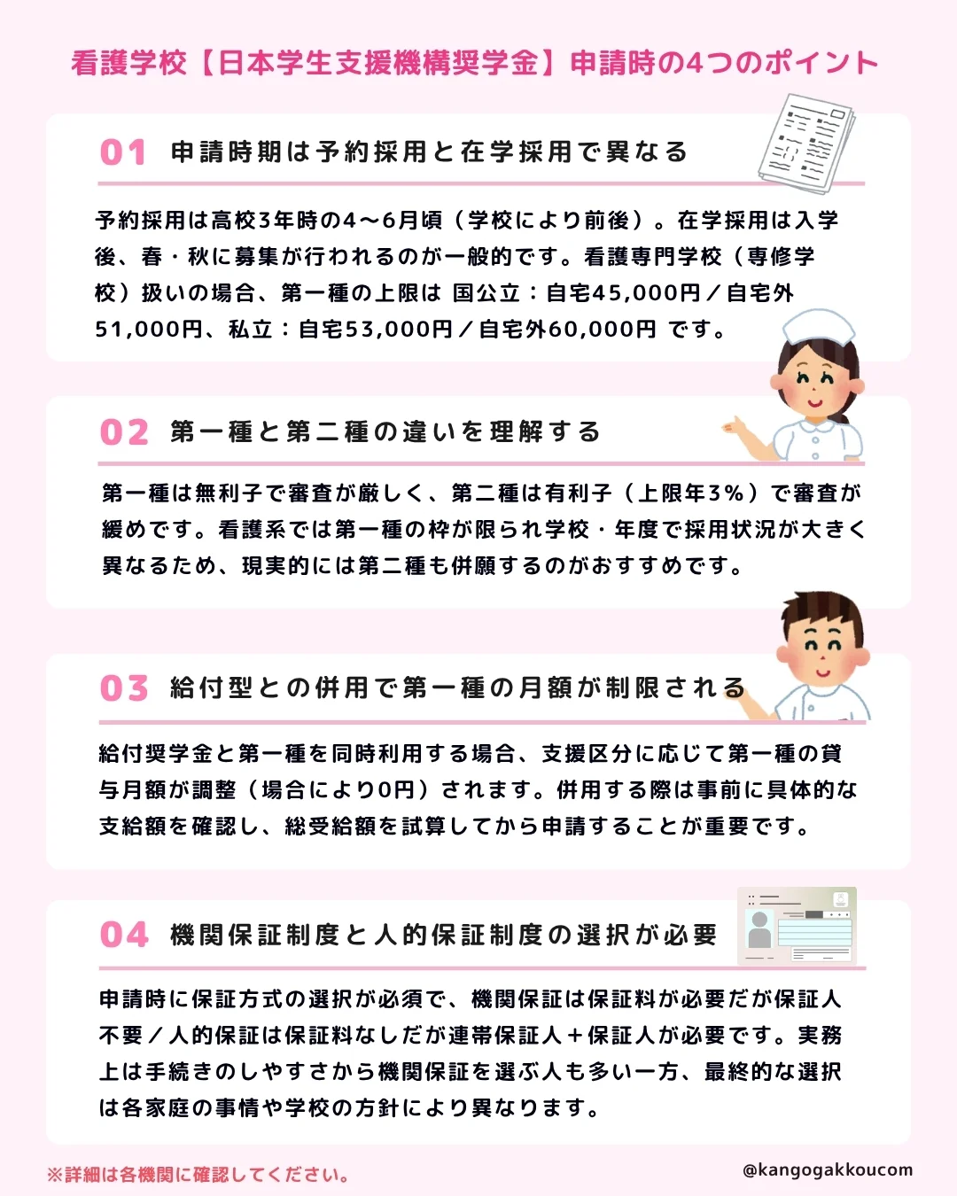 看護学校【日本学生支援機構奨学金】申請時の4つのポイント