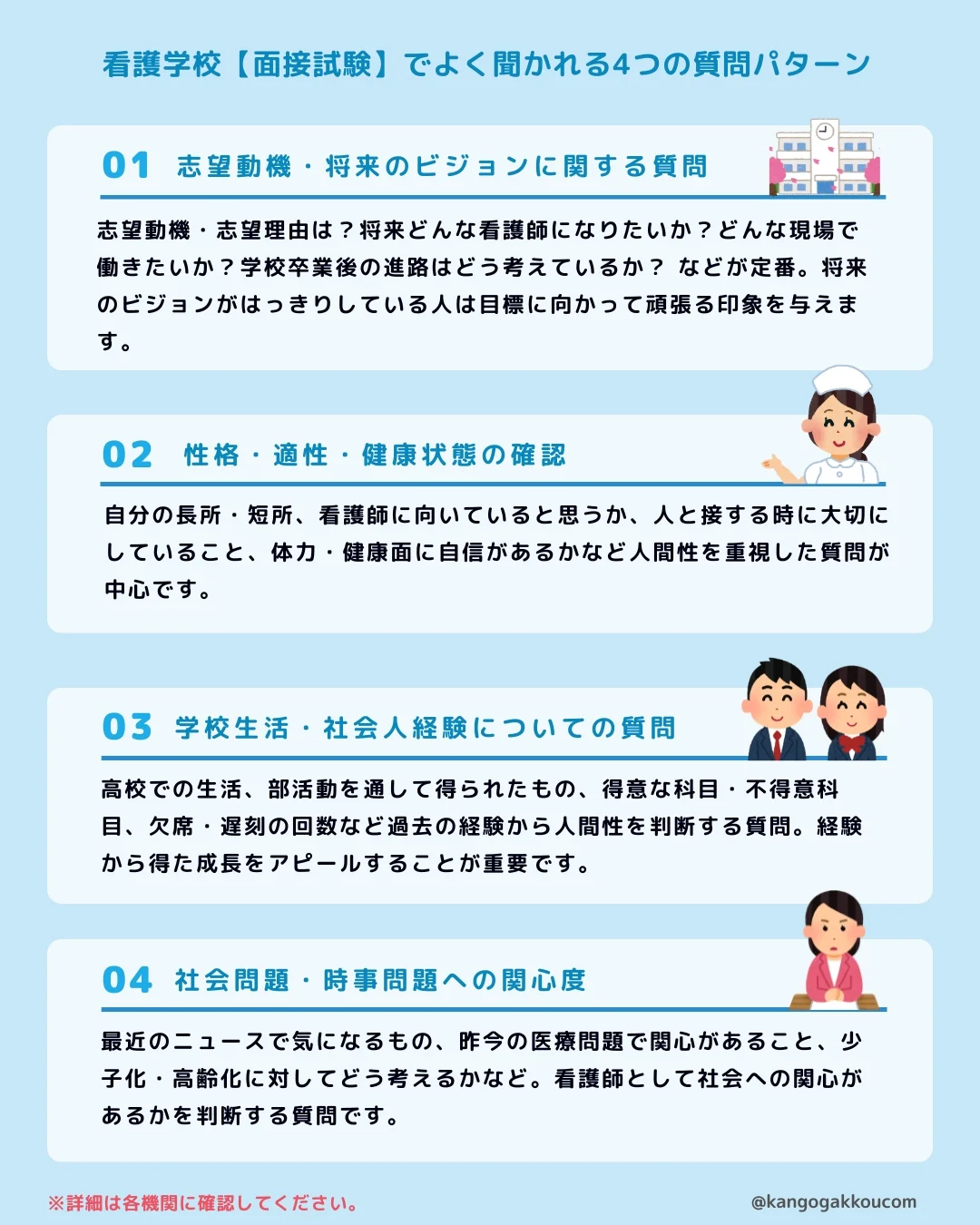 看護学校【面接試験】でよく聞かれる4つの質問パターン